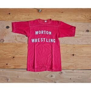 Morton Wrestling Jersey Style T-Shirt Red White Sz S Double Sided 80s